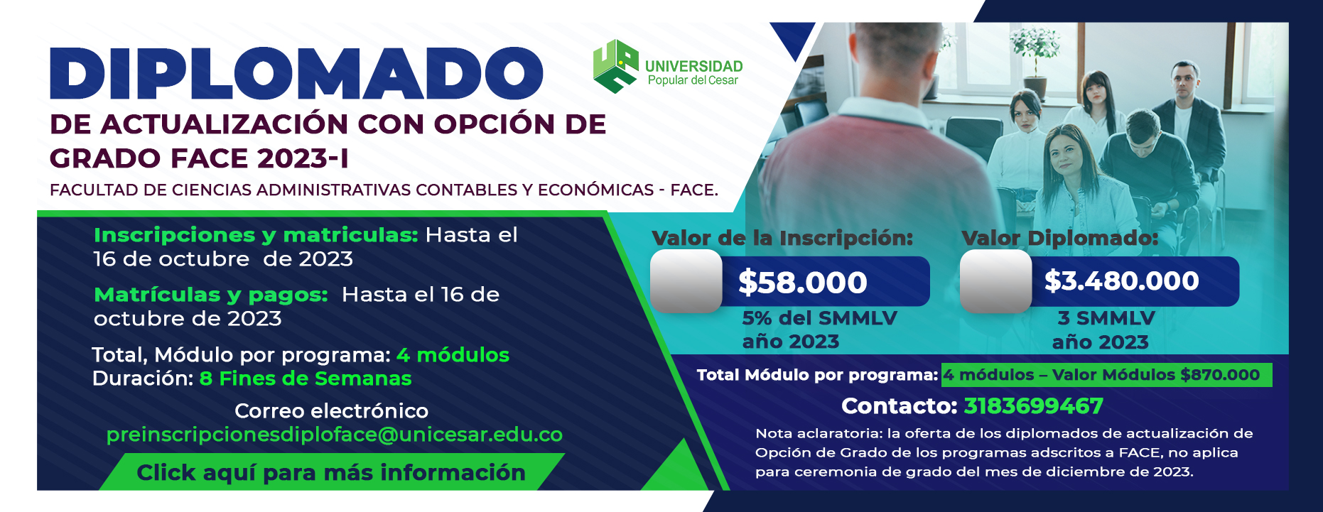 Banner DIPLOMADO DE ACTUALIZACIÓN CON OPCIÓN DE GRADO FACE 2023-I