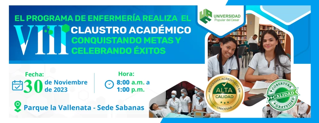 Banner VIII claustro académico de enfermería "conquistando metas y celebrando éxitos"