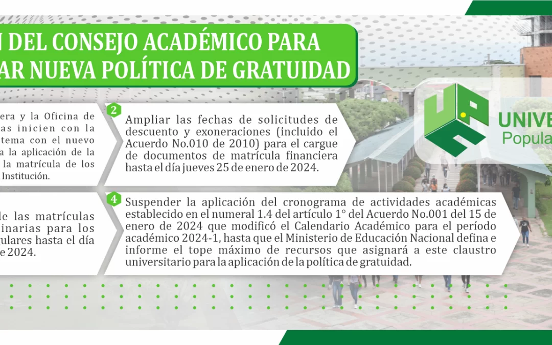 DECISIÓN DEL CONCEJO ACADÉMICO PARA IMPLEMENTAR NUEVA POLÍTICA DE GRATUIDAD