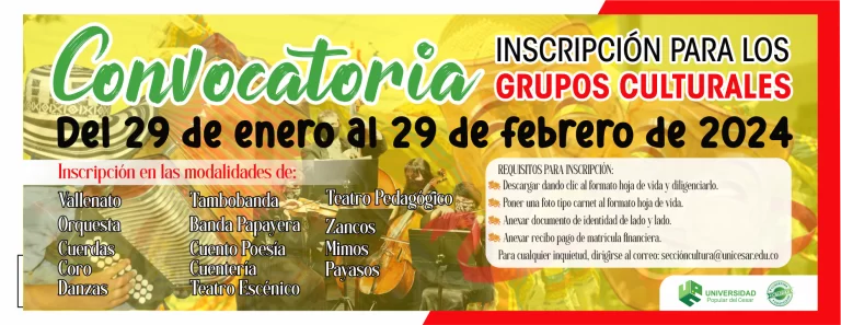 Banner CONVOCATORIA INSCRIPCIÓN PARA LOS GRUPOS CULTURALES
