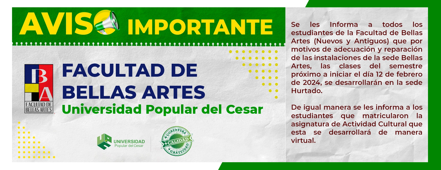 Información importante Bellas Artes Banner Bellas Artes