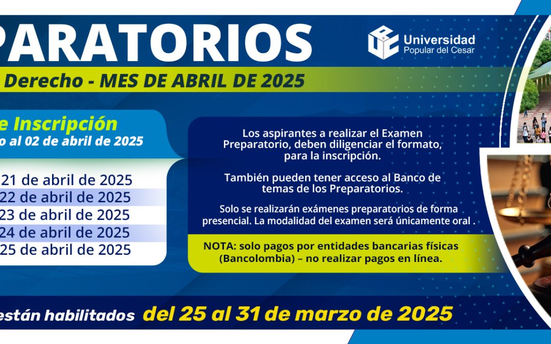 CALENDARIO EXÁMENES PREPARATORIOS ABRIL DE 2025