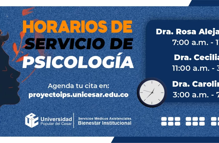 Horario de servicio de psicología, Horario de atención servicio de psicología -Dra. Rosa Alejandra Tiana 7:00am -11-00am -Dra. Cecilia Flores 11:00am-3:00pm -Dra. Carolina Girón 3:00am-7:00pm