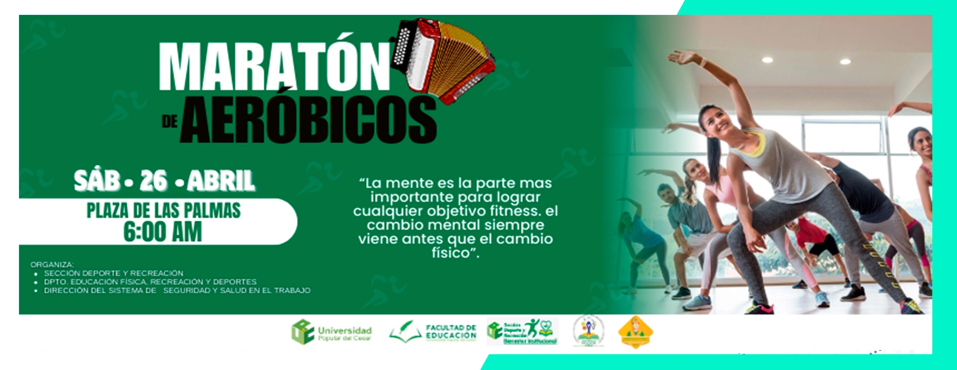 Maratón de aeróbicos, sábado 26 de abril a las 6 am en la plaza de las palmas
