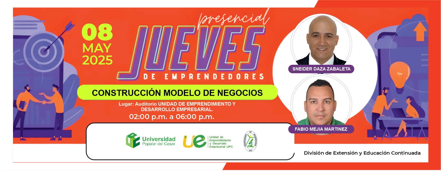 Jueves de Emprendedores, construcción modelo de negocios, Dia: 8 de mayo de 2025 Hora: 2:00 pm
