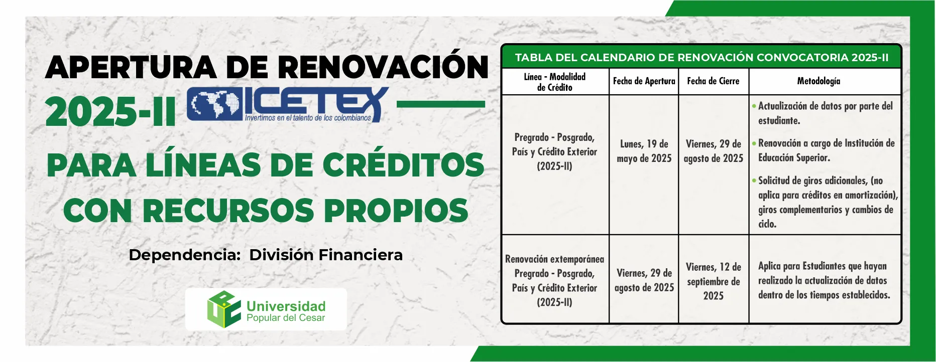 EVENTO 03 Apertura renovación 2025-2 ICETEX para líneas de créditos con recursos propios
