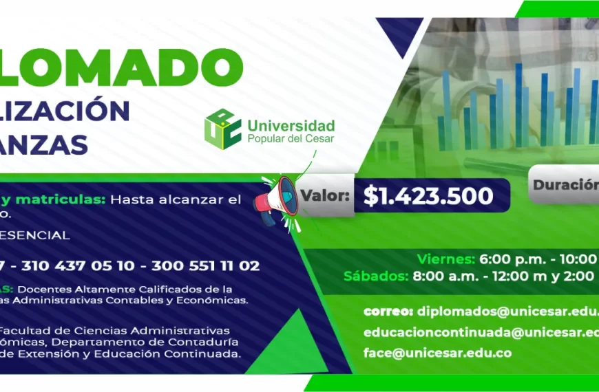 Diplomado en actualización en finanzas, Modalidad Presencial, Valor: $1.423.500, Duración: 120 horas