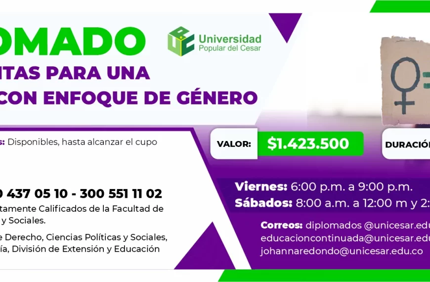 Diplomado en herramientas para una docencia con enfoque de genero. Valor $1.423.500, Duración: 120 Horas