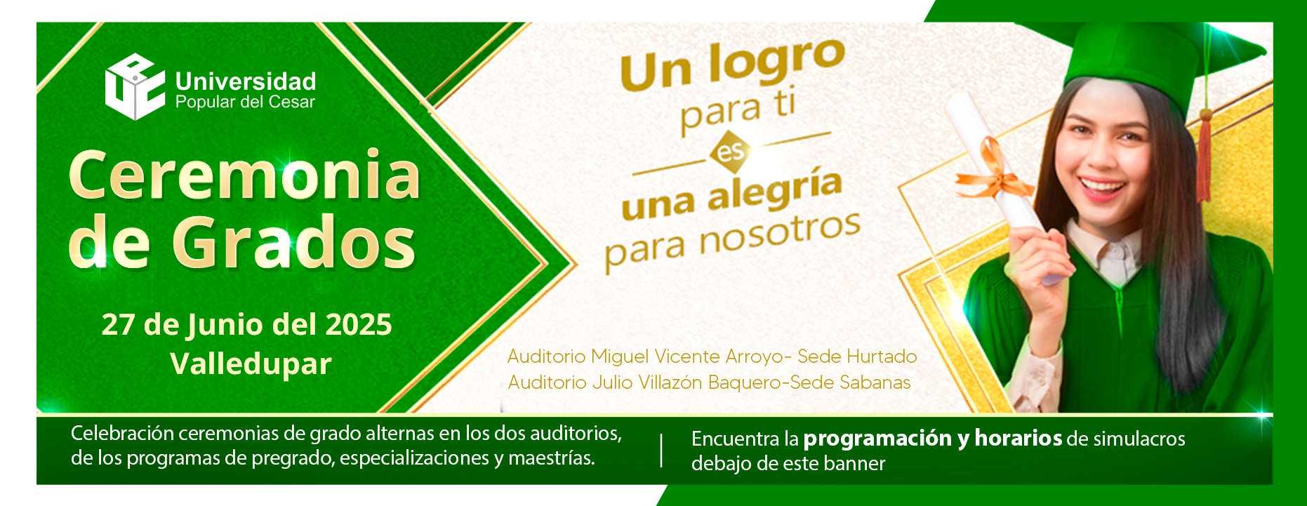 Programación y horarios ceremonia de grados del 27 de junio de 2025 - Valledupar