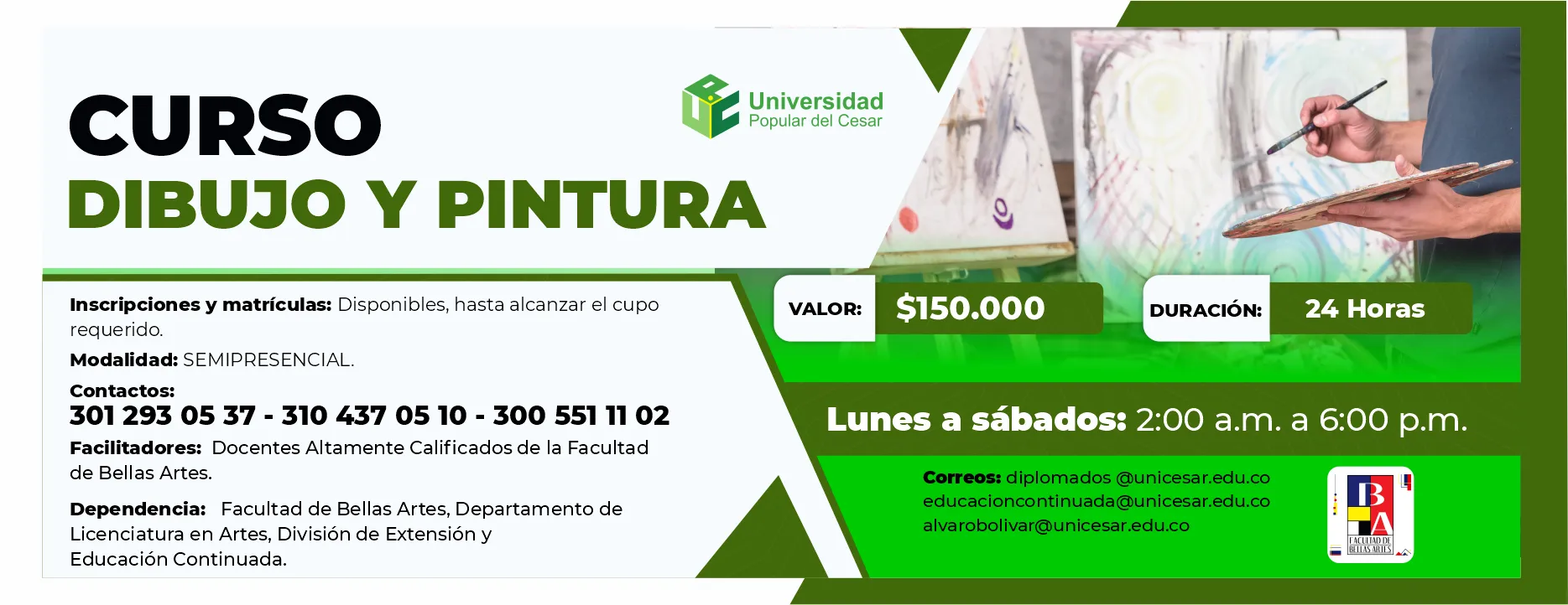 Curso de dibujo pintura. Valor: $150.000 Duración: 24 horas