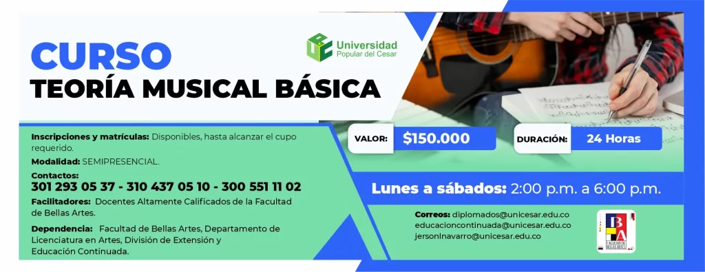 Curso de teoria musical básica. Valor: $150.000 Duración: 24 horas