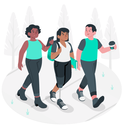 tres jovenes caminando en la universidad