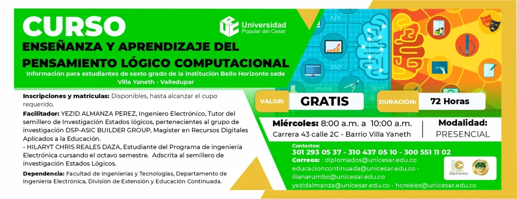 Curso de enseñanza y aprendizaje del pensamiento lógico-computacional Valor: Gratis, Duración: 72 Horas, Modalidad: Presencial