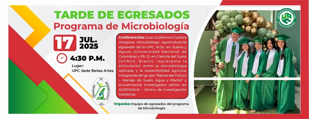 Tarde de Egresados del programa de Microbiología. Día: 17 de julio de 2025, Hora: 4:30 pm, Sede: Bellas Artes