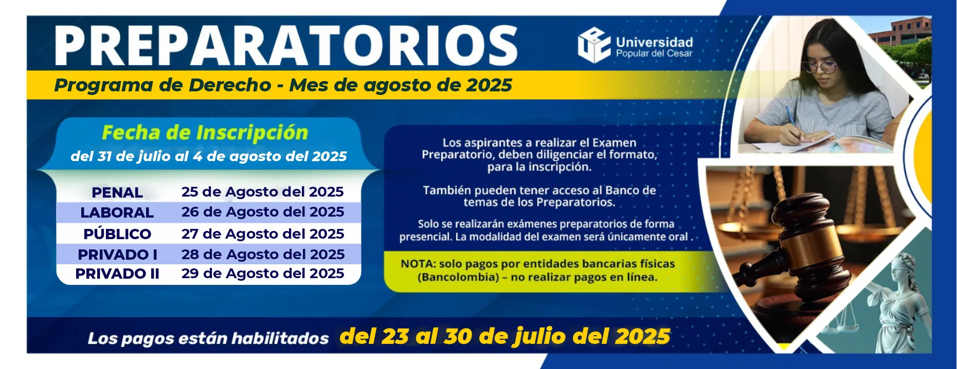Banner Preparatorios Agosto 2025, calendario de exámenes preparatorios. fecha de inscripción del 31 de julio al 04 de agosto de 2025