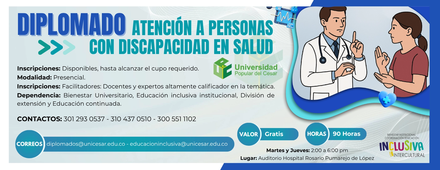 Diplomado en Lenguaje inclusivo en salud, Valor: Gratis, Horas: 90 horas, Modalidad: Presencial