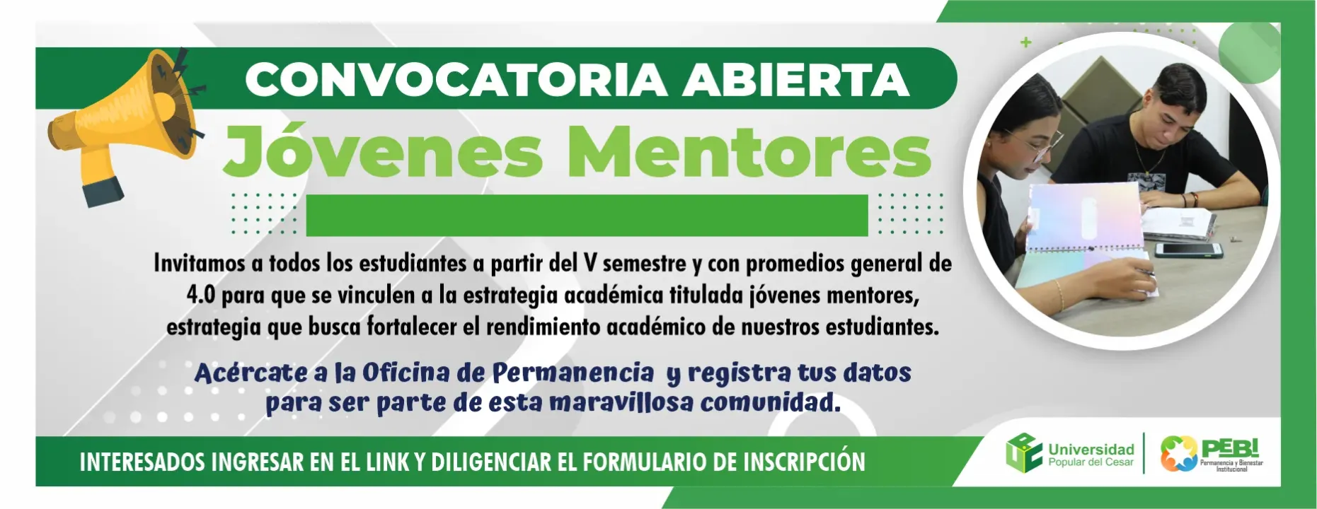Inscripción para participar en la convocatoria jóvenes mentores
