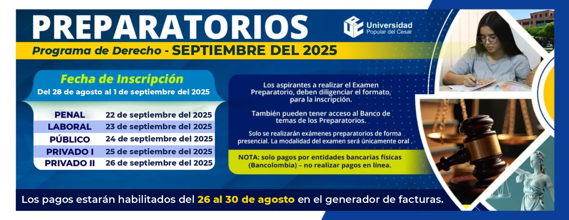 Banner Preparatorios Septiembre 2025, calendario de exámenes preparatorios. fecha de inscripción del 26 al 30 de agosto de 2025
