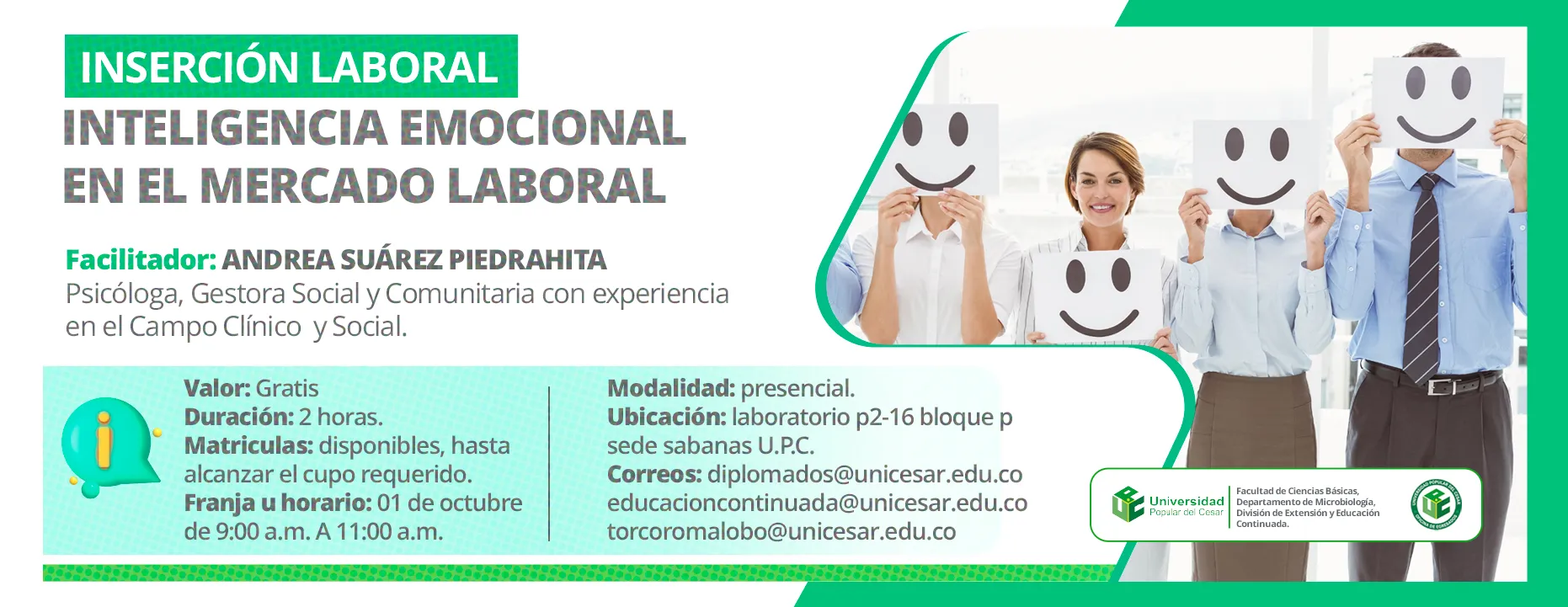 Inserción Laboral: “Inteligencia Emocional en el Mercado Laboral. Día: 1 de octubre del 2025 Hora: 9:00 am
