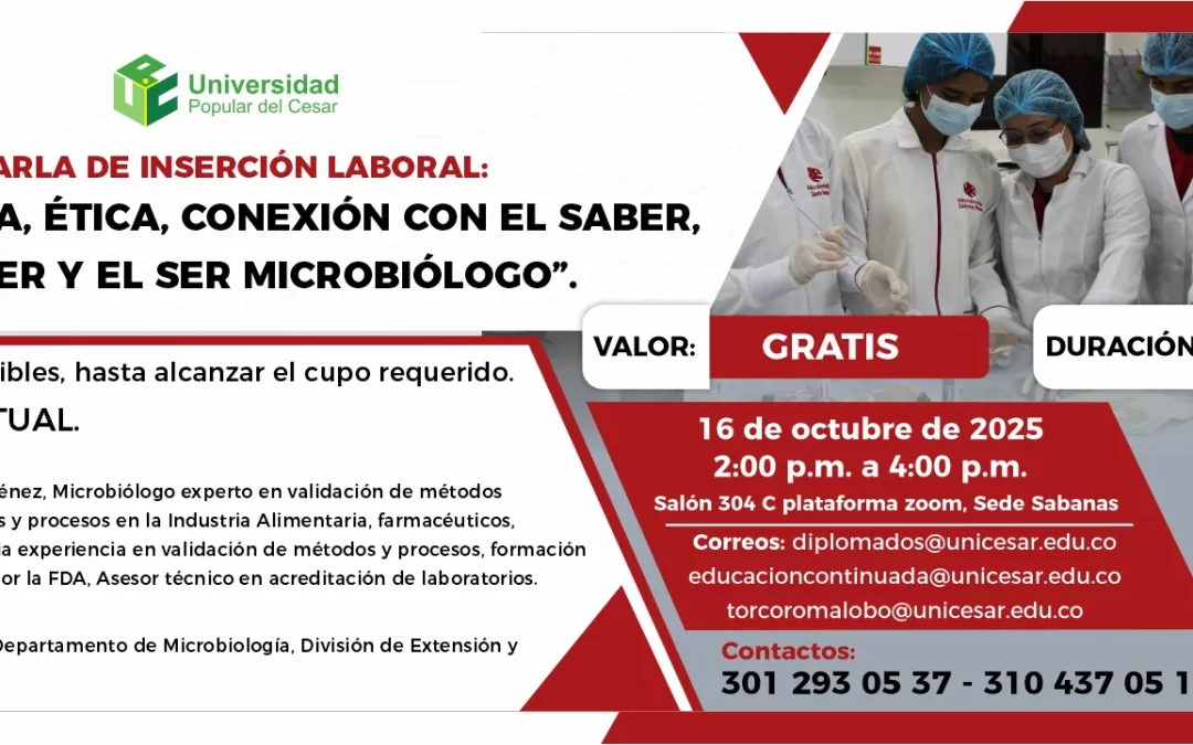 CHARLAS INSERCIÓN LABORAL: “CONVIVENCIA, ÉTICA, CONEXIÓN CON EL SABER, EL HACER Y EL SER MICROBIÓLOGO”