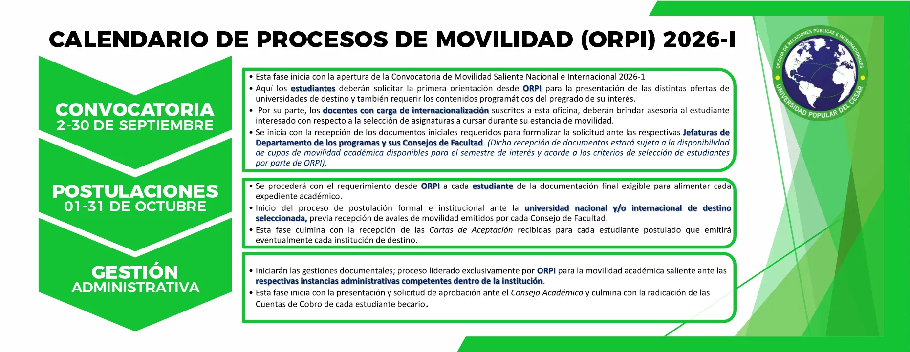 Calendario de proceso de movilidad (ORPI) 2026-1