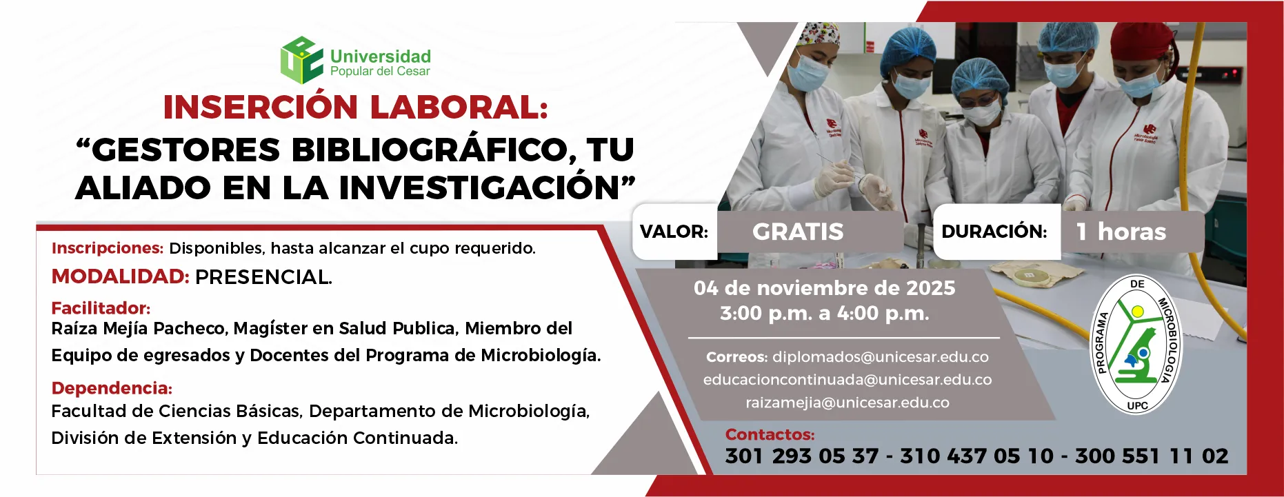 INSERCIÓN LABORAL: “GESTORES BIBLIOGRÁFICOS, TU ALIADO EN LA INVESTIGACIÓN”. Día: 4 de octubre de 2025, Valor: Gratis, Modalidad: Presencial, Duración: 1 horas