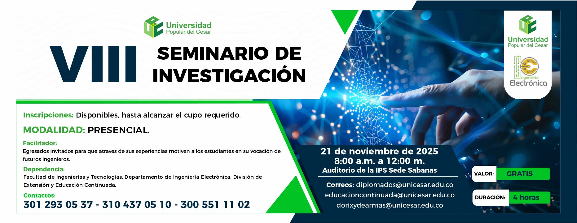 VIII Seminario de investigación. Día: 21 de noviembre de 2025, Valor: Gratis, Modalidad: Presencial, Duración: 4 horas