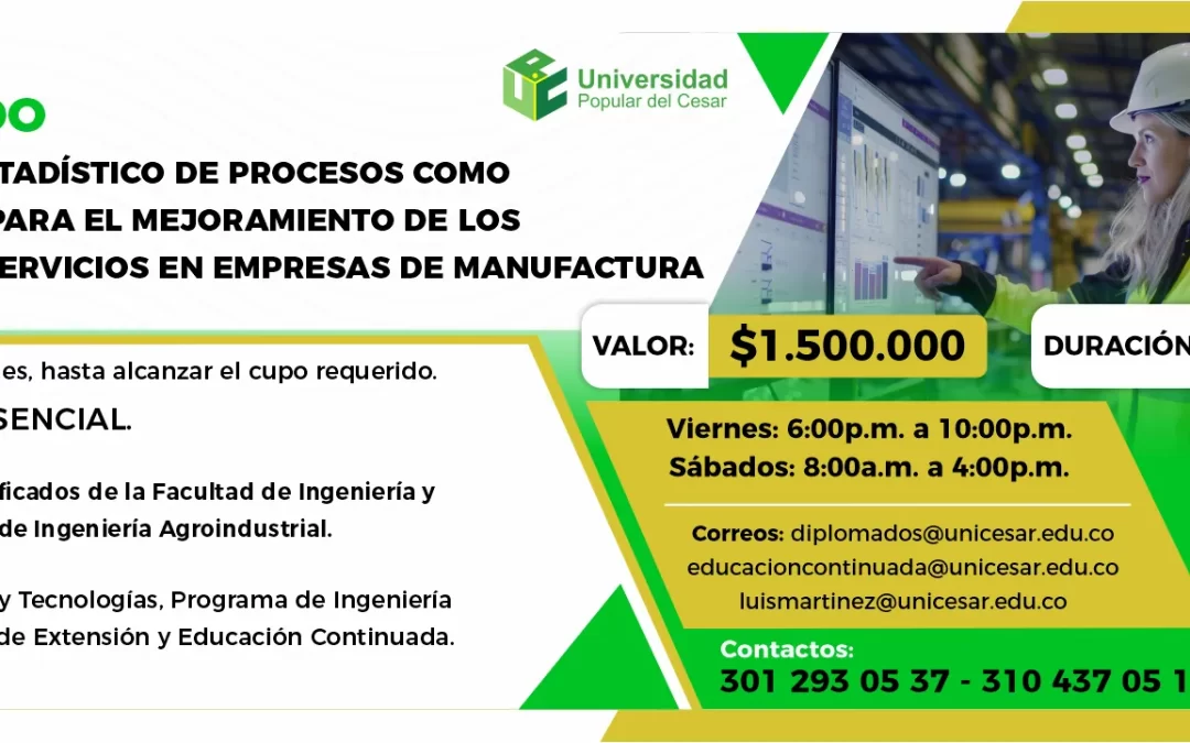 DIPLOMADO EN CONTROL ESTADÍSTICO DE PROCESOS COMO HERRAMIENTA PARA EL MEJORAMIENTO DE LOS PRODUCTOS Y SERVICIOS EN EMPRESAS DE MANUFACTURA