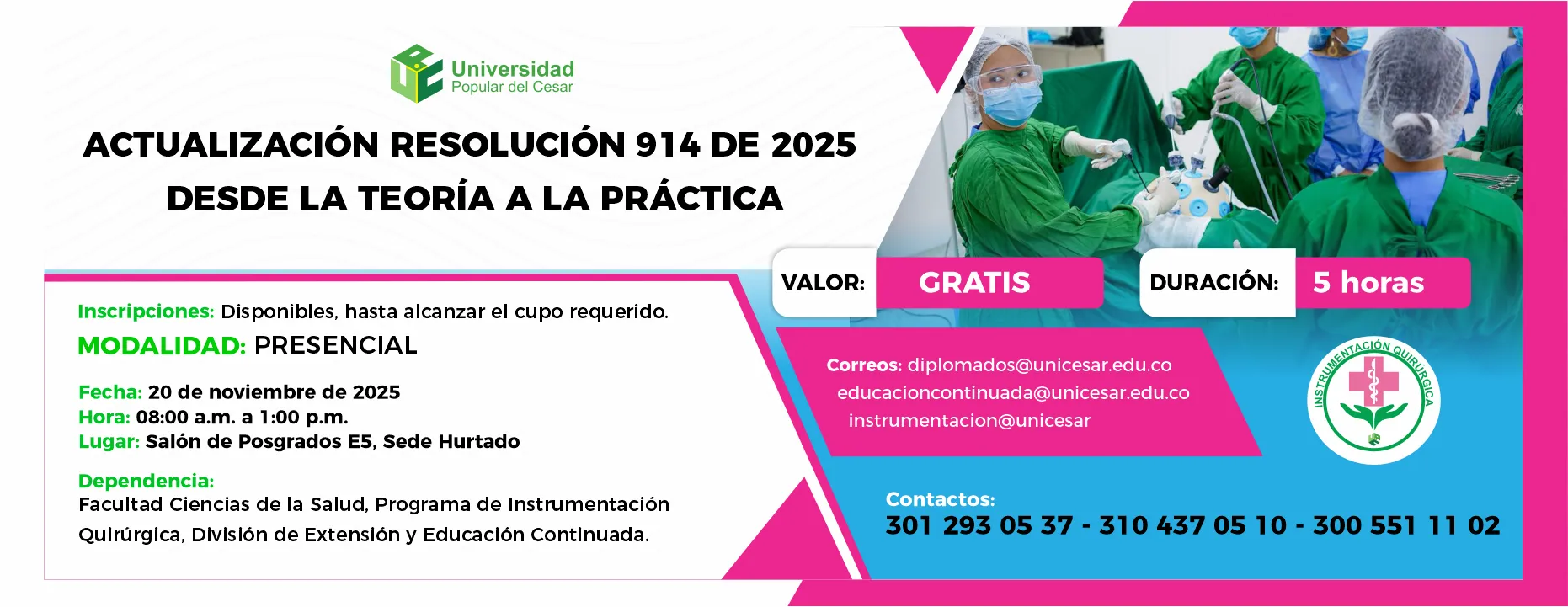 Actualización en resolución 914 de 2025 desde la teoría práctica. Día: 20 de noviembre de 2025, Valor: Gratis, Modalidad: Presencial, Duración: 5 horas