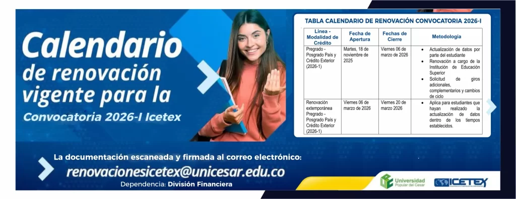 Calendario de renovaciรณn vigente para la convocatoria 2026-1 ICETEX