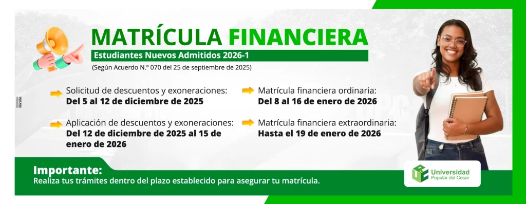 Matrรญcula Financiera estudiantes nuevos admitidos 2026-1