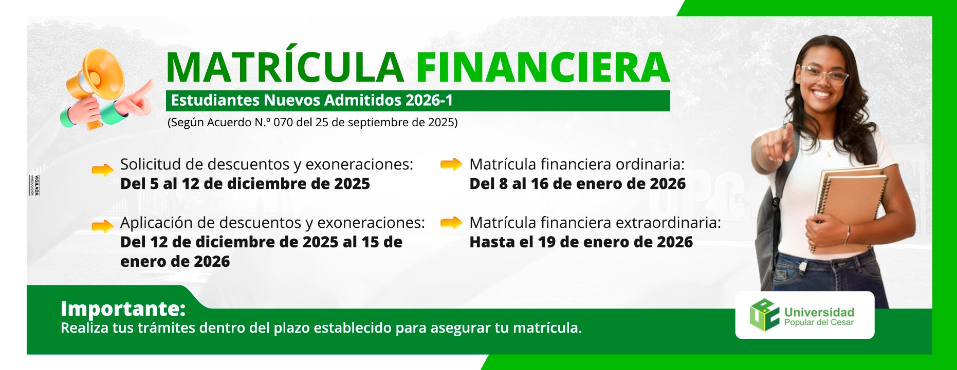 Matrícula Financiera estudiantes nuevos admitidos 2026-1