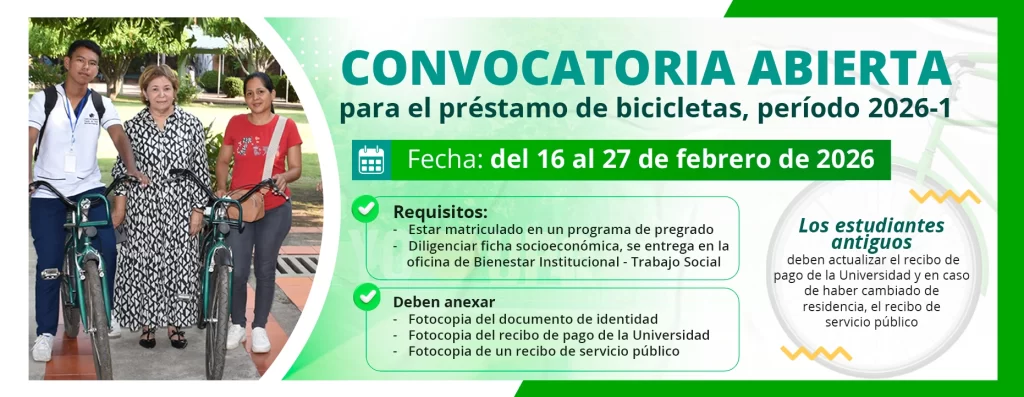 Convocatoria abierta para el prรฉstamo de bicicletas, perรญodo 2026-1