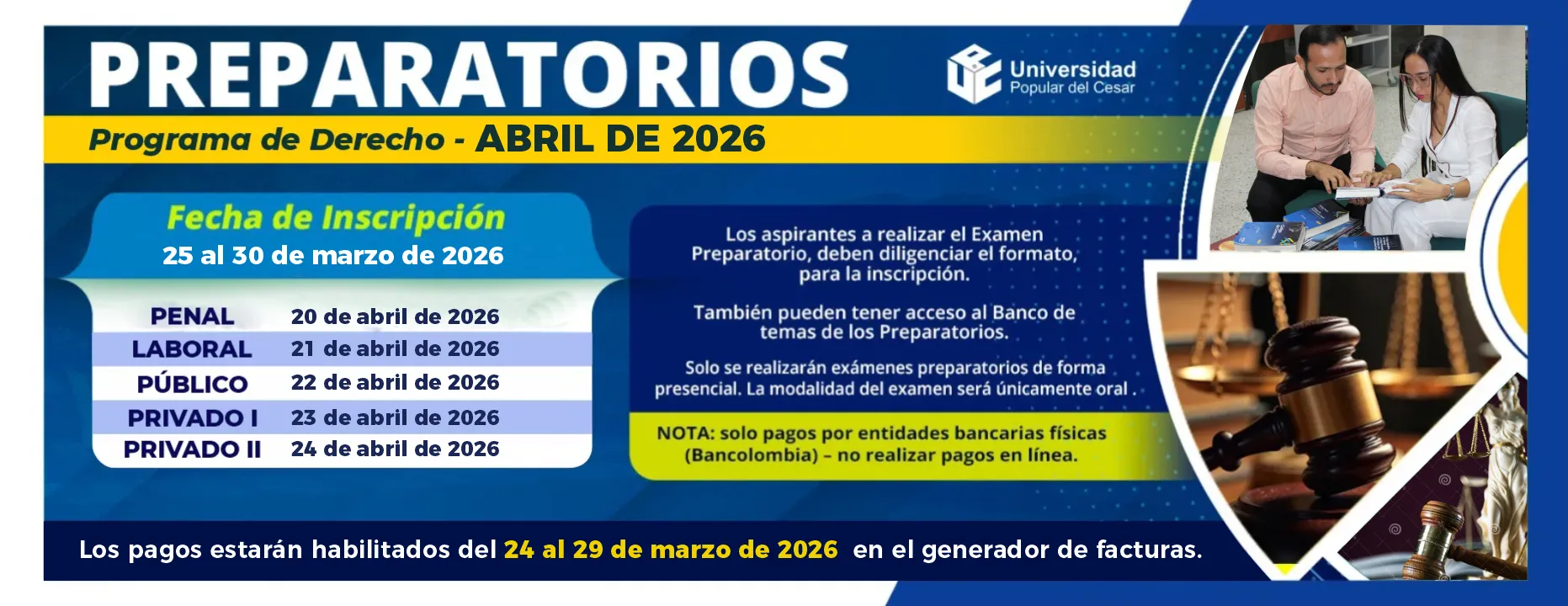 Banner Preparatorios abril 2026, calendario de exámenes preparatorios. fecha de inscripción del 25 al 30 de marzo de 2026