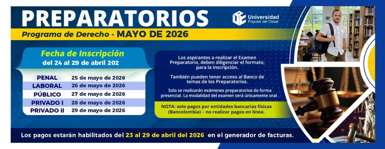 Banner Preparatorios mayo 2026, calendario de exámenes preparatorios. fecha de inscripción del 24 al 29 de abril de 2026
