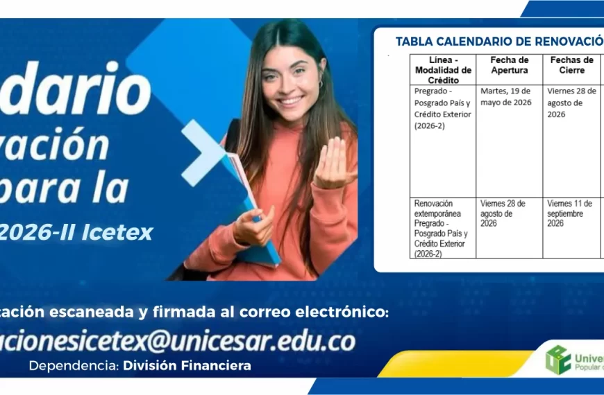 Calendario de renovación vigente para la convocatoria 2026-II Icetex.