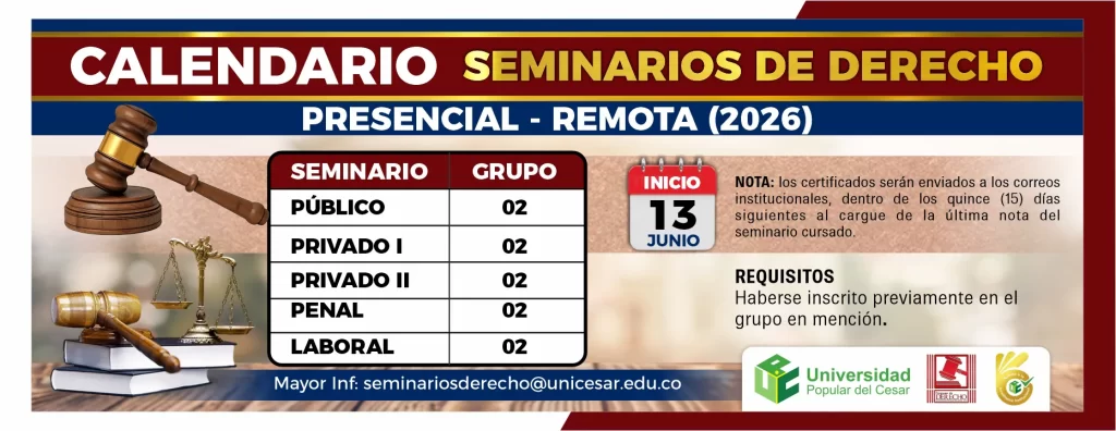 CALENDARIO SEMINARIOS DE DERECHO