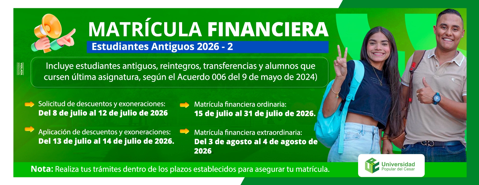 Banner 113-2026 Matrícula Financiera estudiantes antiguos 2026-2