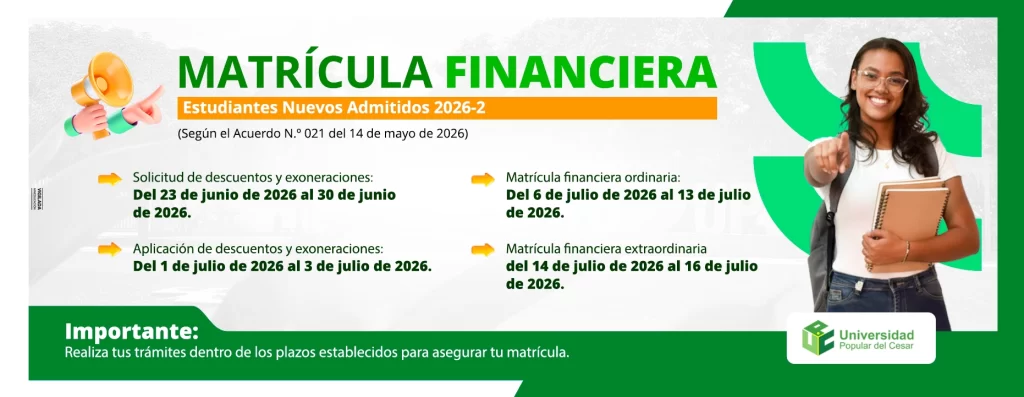 Matrรญcula Financiera estudiantes nuevos admitidos 2026-2