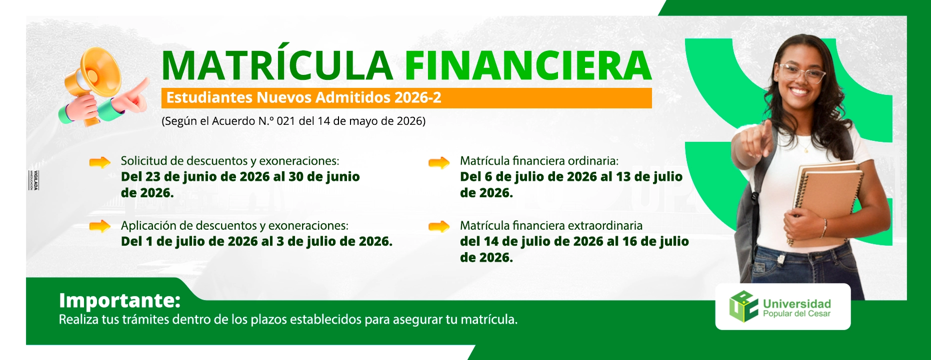 Banner 114-2026 Matrícula Financiera estudiantes nuevos admitidos 2026-2