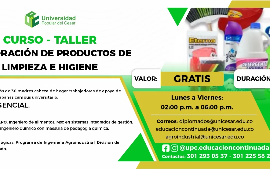 CURSO – TALLER ELABORACIÓN DE PRODUCTOS DE LIMPIEZA E HIGIENE