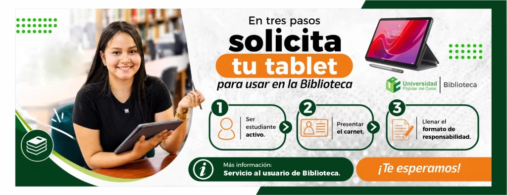 En tres pasos solicita tu tablet para usar en la biblioteca.