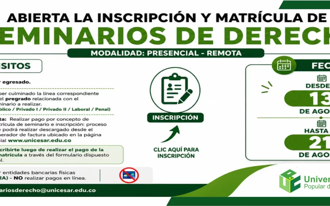CALENDARIO SEMINARIOS DE DERECHO