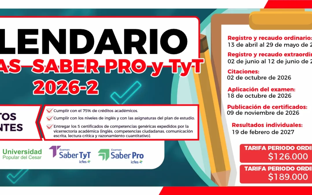 CALENDARIO DE PRESENTACIÓN DE PRUEBAS SABER T Y T Y SABER PRO 2026-2