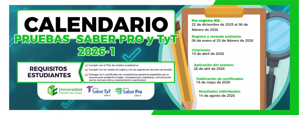 Calendario de presentación de pruebas saber t y t y saber pro 2026-1.