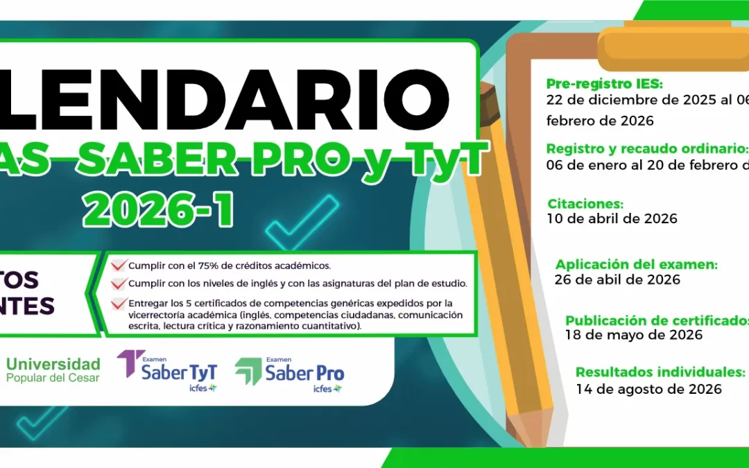 CALENDARIO DE PRESENTACIÓN DE PRUEBAS SABER T Y T Y SABER PRO 2026-1