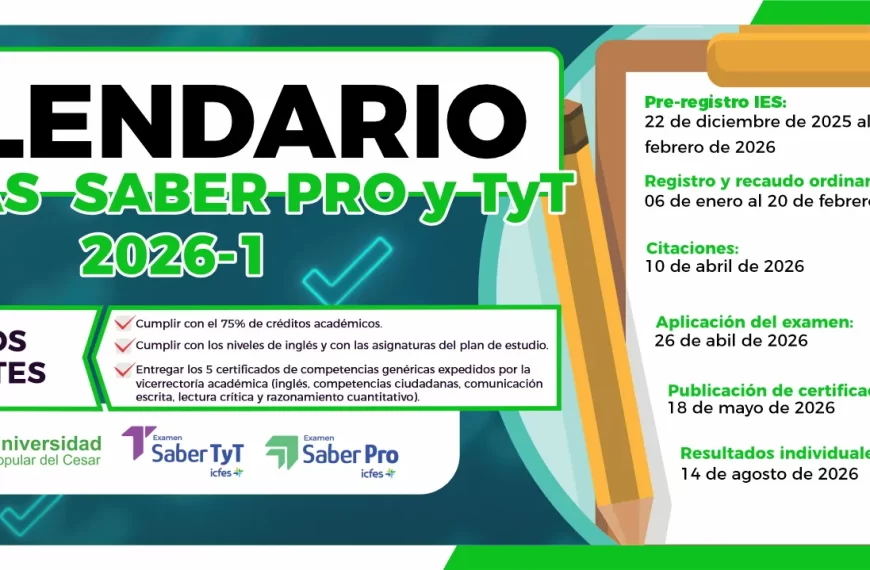 Calendario de presentación de pruebas saber t y t y saber pro 2026-1.