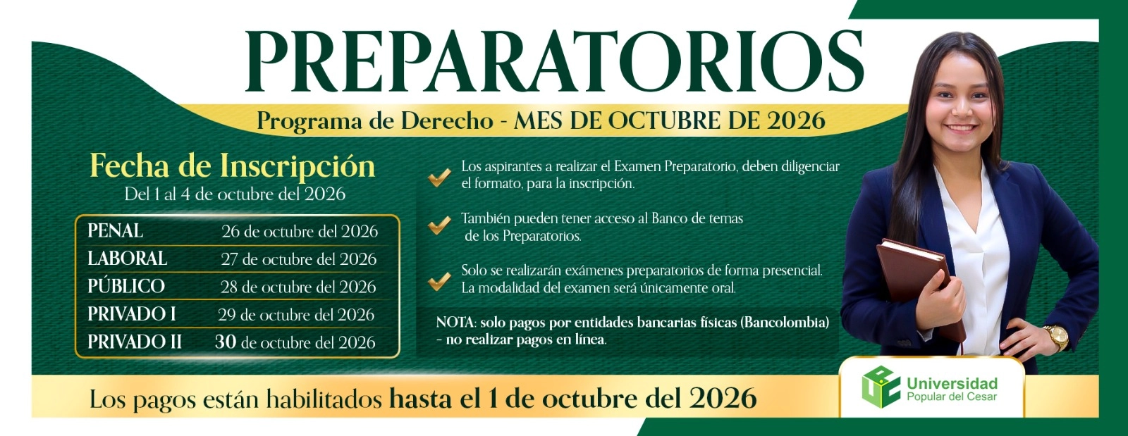 CALENDARIO EXÁMENES PREPARATORIOS OCTUBRE DE 2026